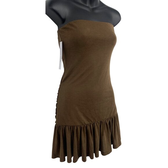 Princess Polly Size 4 Love Chocolate Brown Strapless Ruffle Hem Mini Dress New - Picture 2 of 8